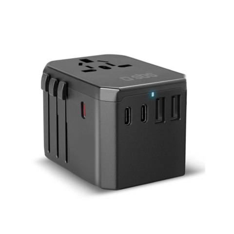 Adapter podróżny SBS uniwersalny GaN 70W 3xUSB-C 2xUSB-A z etui - czarny
