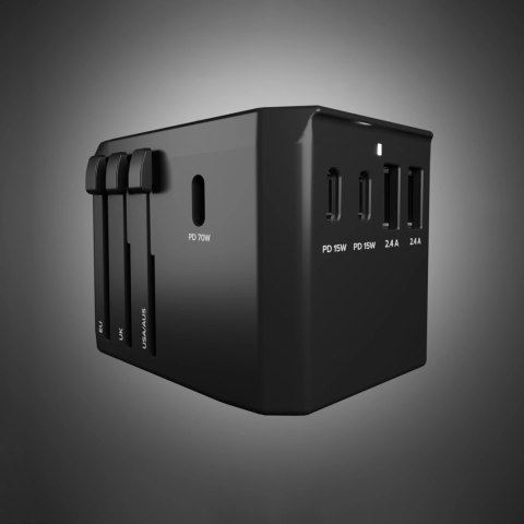 Adapter podróżny SBS uniwersalny GaN 70W 3xUSB-C 2xUSB-A z etui - czarny