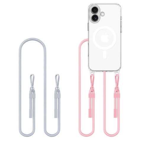 Etui Tech-Protect Flexair Chain MagSafe na iPhone 16 - przezroczyste + 2 smycze (różowa i szara)