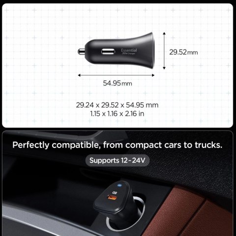 Ładowarka samochodowa Spigen Essential EV301 30 W - czarna