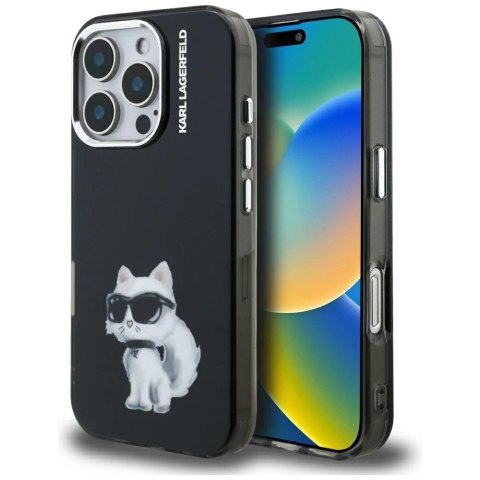 Etui Karl Lagerfeld IML Aquarelle Choupette & Logo na iPhone 16 Pro Max - czarne