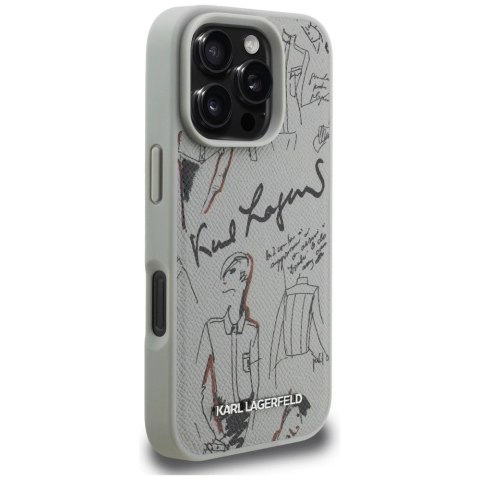 Etui Karl Lagerfeld Grained Pattern & Logo MagSafe na iPhone 16 Pro Max - szare