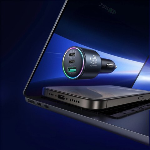 Ładowarka samochodowa Joyroom JR-CCN07 145W 2xUSB-C USB-A + kabel USB-C 100W - ciemnoszara