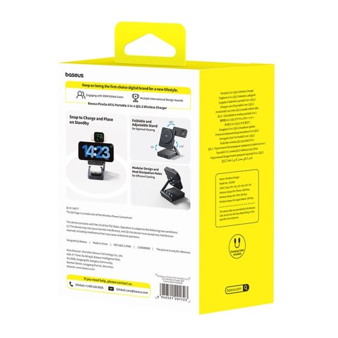 Ładowarka bezprzewodowa Baseus PicoGo AF21 3w1 Qi2.2 35W z zasilaczem EU 45W i kablem USB-C 1m - czarna