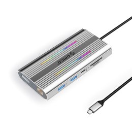 Stacja dokująca USB-C Orico XDR 12w1 RGB USB-A USB-C 2x HDMI 4K 60 Hz DisplayPort 4K 60 Hz RJ45 Gigabit PD 100 W czytnik kart SD