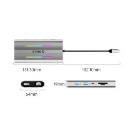 Stacja dokująca USB-C Orico XDR 12w1 RGB USB-A USB-C 2x HDMI 4K 60 Hz DisplayPort 4K 60 Hz RJ45 Gigabit PD 100 W czytnik kart SD