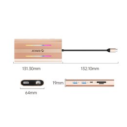 Stacja dokująca USB-C Orico XDR 12w1 RGB USB-A USB-C 2x HDMI 4K 60 Hz DisplayPort 4K 60 Hz RJ45 Gigabit PD 100 W czytnik kart SD