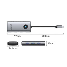 Stacja dokująca USB-C Orico PW11 6w1 3x USB-A 3.0 1x USB-C PD 100 W 1x HDMI 4K 30Hz 1x RJ45 2.5G Ethernet - szara
