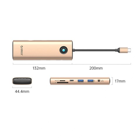 Stacja dokująca USB-C Orico PW11 9w1 2x USB-A 3.0 1x USB-C 3.0 1x USB-C PD 100 1x HDMI 4K 60Hz 1x microSD/SD 1x RJ45 2.5G Ethern