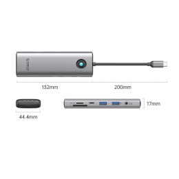 Stacja dokująca USB-C Orico PW11 9w1 2x USB-A 3.0 1x USB-C 3.0 1x USB-C PD 100 1x HDMI 4K 60Hz 1x microSD/SD 1x RJ45 2.5G Ethern