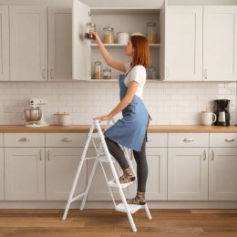 Drabinka 4-stopniowa metalowa EASYSTEP składana WHITE