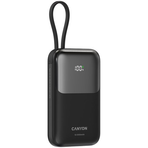 CANYON Powerbank OnPower 101 z kablem 10000 mAh PD22.5W Czarny