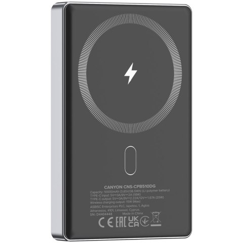 CANYON Powerbank OnPower 510 slim Magsafe 10000 mAh PD20W Beżowy