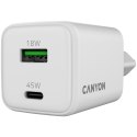 CANYON Ładowarka sieciowa CU45AC GaN 45W 1xPD 1xQC EU Biała