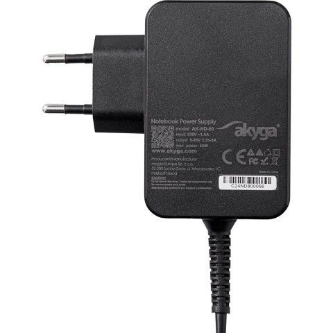 AKYGA Zasilacz do notebooka Akyga AK-ND-81 5-20V / 3-3.25A 65W USB type C 1.8m GaN