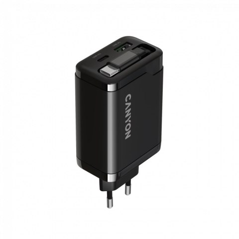 CANYON charger OnCharge 65RC Build-In Cable USB-C 65W 1xPD 1xQC EU Black