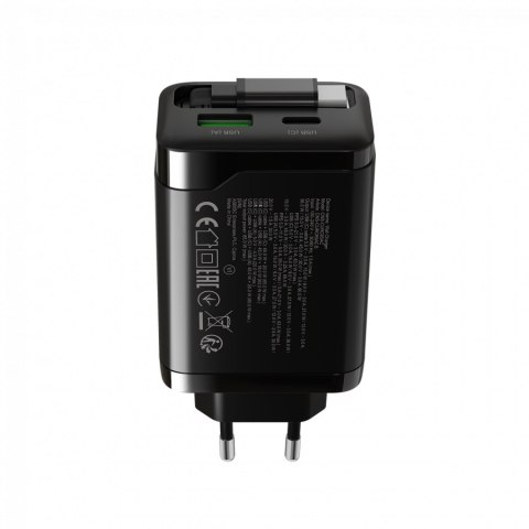CANYON charger OnCharge 65RC Build-In Cable USB-C 65W 1xPD 1xQC EU Black