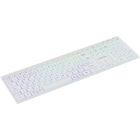 CANYON Klawiatura HKB-W11 UK/US RGB Dwa Tryby Bezprzewodowa Biała