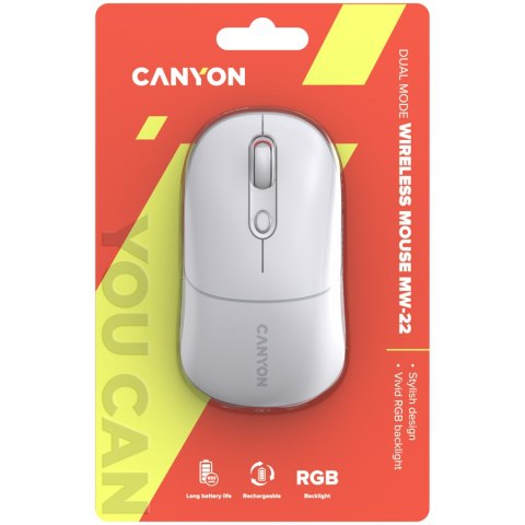 CANYON Mysz bezprzewodowa MW-22 2w1 RGB Biała