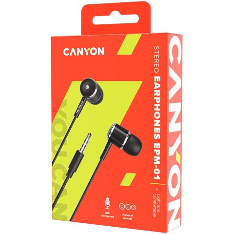 CANYON Słuchawki dokanałowe EPM-01 Mic Mini-Jack 1.2m Czarne