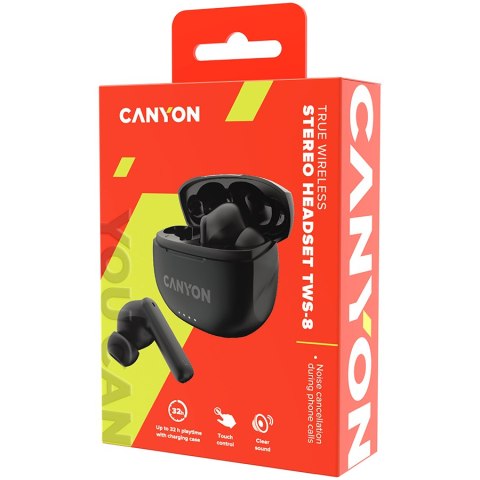 CANYON Słuchawki dokanałowe TWS-8 ENC Czarne