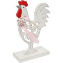 Duży Kogut Wielkanocny na Podstawce, Drewniana Dekoracja Stołu, 17 cm, Kolor Biały