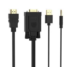 Kabel Orico XD-VATH VGA i mini jack 3.5 mm do HDMI Full HD 60 Hz z zasilaniem USB 5 m - czarny