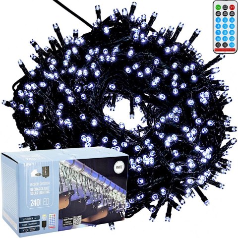 SOLARNY ŁAŃCUCH ŚWIETLNY 240 LED 13 FUNKCJI USB ZIMNY BIAŁY