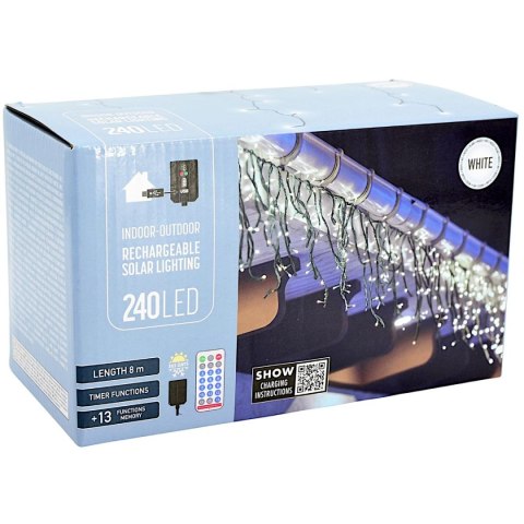 SOLARNY ŁAŃCUCH ŚWIETLNY 240 LED 13 FUNKCJI USB ZIMNY BIAŁY