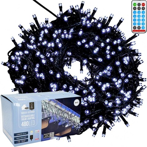SOLARNY ŁAŃCUCH ŚWIETLNY 480 LED 13 FUNKCJI USB ZIMNY BIAŁY