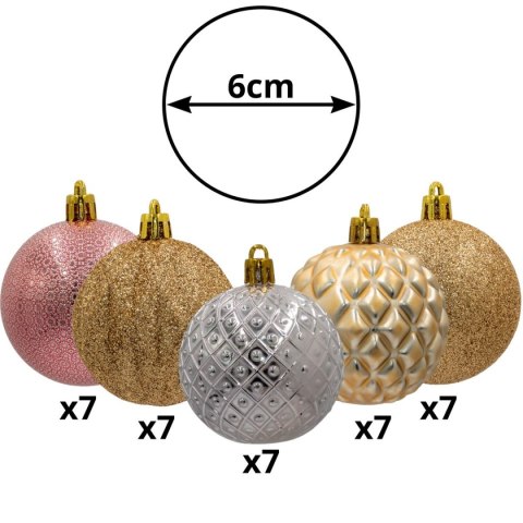 BOMBKA DEKORACYJNA PLASTIKOWA 6CM SET 35SZT ZŁOTY RÓŻOWY