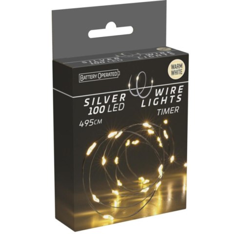 LAMPKI DRUCIKI NA BATERIE GIRLANDA 100 LED CIEPŁY BIAŁY TIMER
