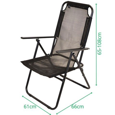 KRZESŁO TURYSTYCZNE Z PODŁOKIETNIKAMI 61x66x65-108CM SKŁADANE CZARNE