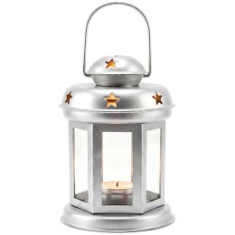 ŚWIECZNIK NA TEA LIGHT LATARENKA 15CM SREBRNA