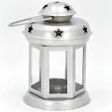ŚWIECZNIK NA TEA LIGHT LATARENKA 15CM SREBRNA