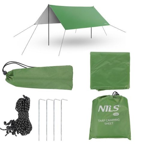 NC17107 TARP PŁACHTA BIWAKOWA KEMPINGOWA 300X300 CM ZIELONA NILS CAMP