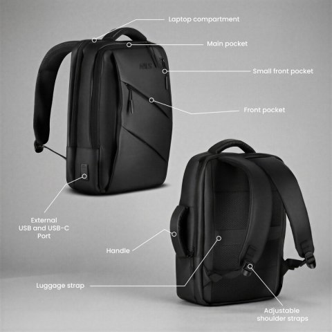 NC4502 PLECAK NA LAPTOP Z USB CZARNY NILS