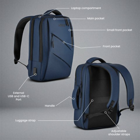 NC4502 PLECAK NA LAPTOP Z USB NIEBIESKI NILS