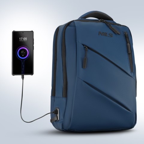 NC4502 PLECAK NA LAPTOP Z USB NIEBIESKI NILS