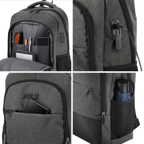 NC4503 PLECAK MIEJSKI Z USB SZARY NILS