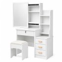 Toaletka Kosmetyczna z Lustrem Szuflady Półki Taboret Biała 130x80x36 cm