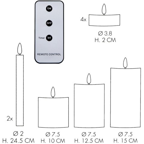 ZESTAW ŚWIEC LED 9 SZT Z PILOTEM TIMER EFEKT PŁOMIENIA