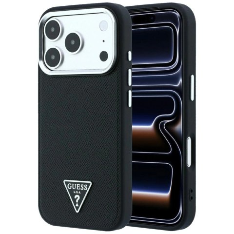 Etui Guess Grained Triangle Logo MagSafe na iPhone 17 Pro Max / 18 Pro Max - czarne