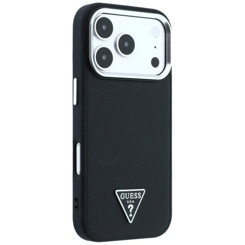 Etui Guess Grained Triangle Logo MagSafe na iPhone 17 Pro Max / 18 Pro Max - czarne
