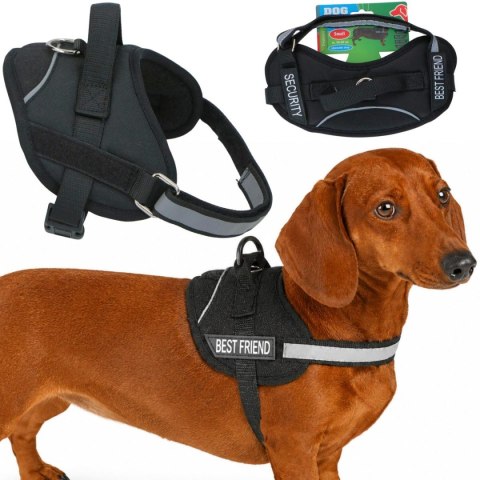 SZELKI DLA PSA ODBLASKOWE REGULOWANE SMALL 42-53 CM CZARNE Z NASZYWKAMI SECURITY BEST FRIEND