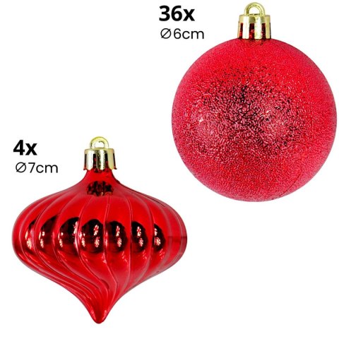 BOMBKA DEKORACYJNA PLASTIKOWA BEZPIECZNA 40SZT 6CM MICA CZERWONA