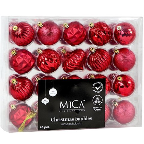 BOMBKA DEKORACYJNA PLASTIKOWA BEZPIECZNA 40SZT 6CM MICA CZERWONA