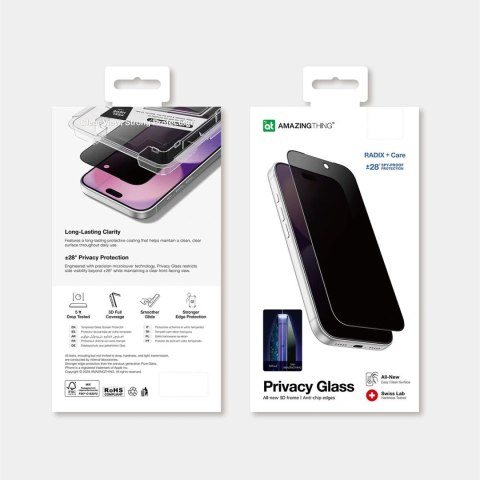 Szkło prywatyzujące AMAZINGTHING Radix +Care Privacy Glass na iPhone 18 Pro z ramką montażową