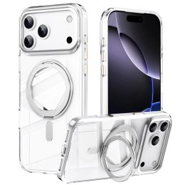 Etui magnetyczne z obrotową podstawką iPhone 18 Pro / 17 Pro TPU akryl MagSafe - białe
