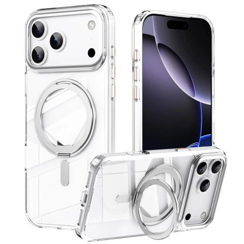 Etui magnetyczne z obrotową podstawką iPhone 18 Pro / 17 Pro TPU akryl MagSafe - białe